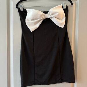 Black Strapless Dress with White Bow